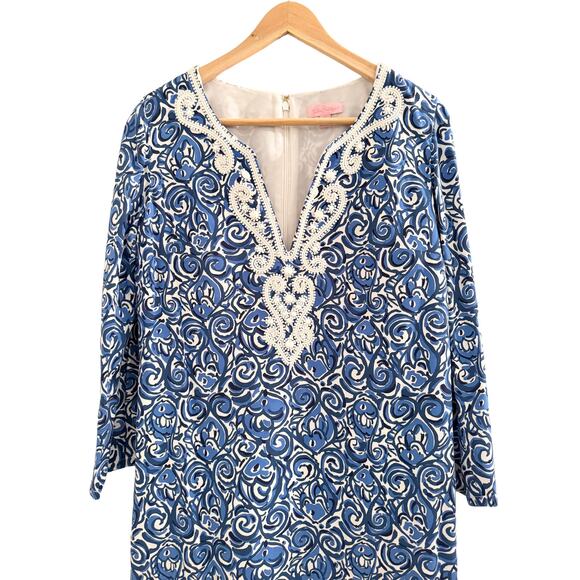 Lilly Pulitzer Blue and White Beaded Embellished Dress Sz Small - Picture 3 of 14